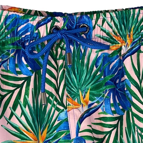 Franks Swim Large Board Shorts Quick Dry Palm Leaf Pockets Elastic Waist Multi - Picture 3 of 6
